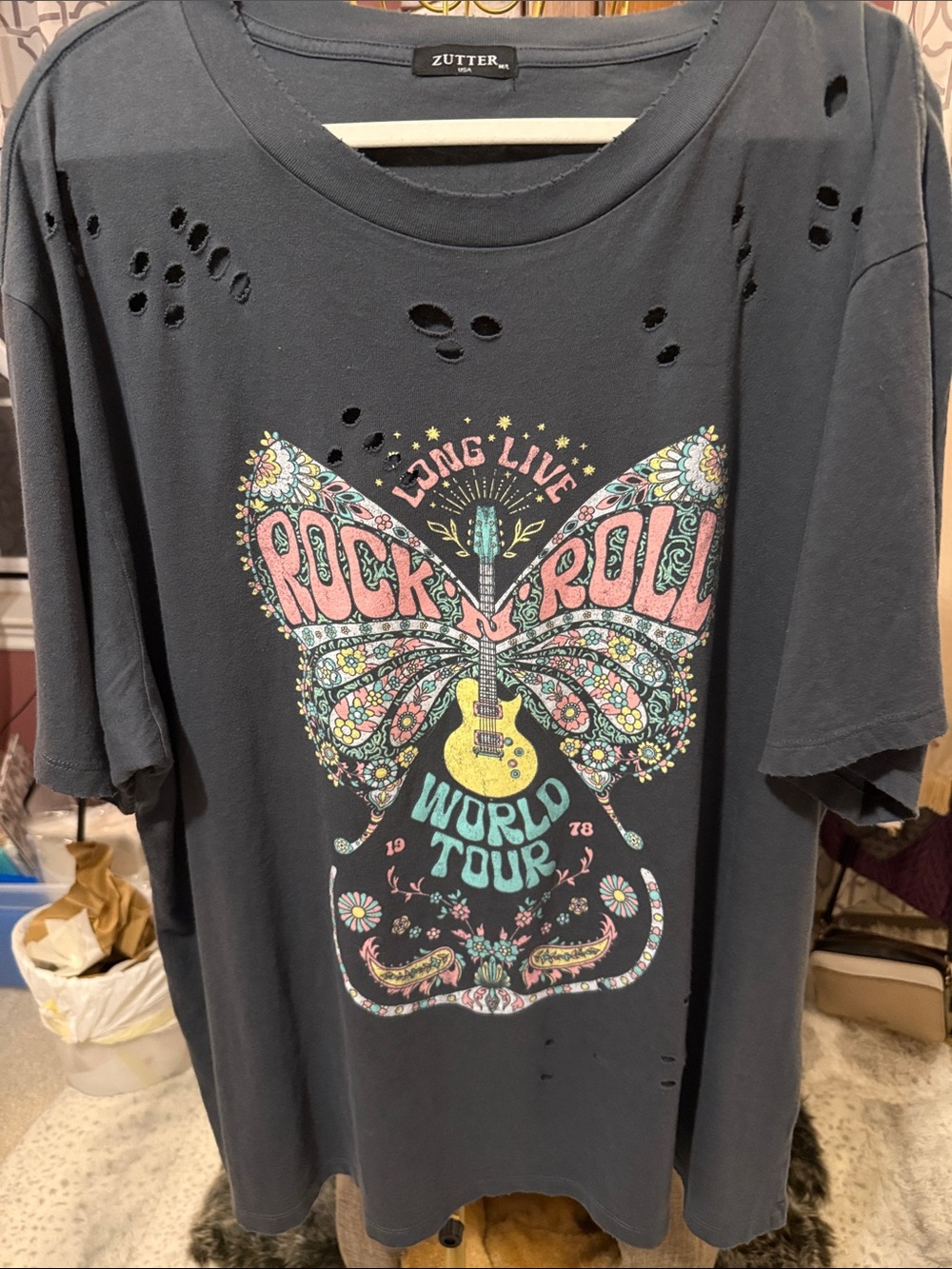 Zutter Black Short-Sleeve 'Long Live Rock & Roll' Graphic Tee extra long m/l/xl
